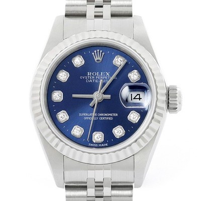 Rolex Damen Datejust 69174 Blau Diamant Zifferblatt 18K Gold Stahl Jubiläum Uhr