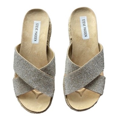 Steve Madden Arran Womens 10 Rhinestone Crisscross Espadrille Platform Sandals
