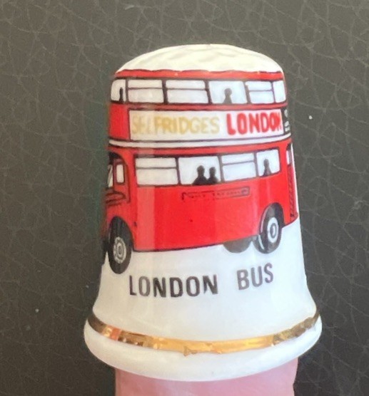 Jean Manson London Bus Selfridges Thimble England Bone China Vintage Collectible