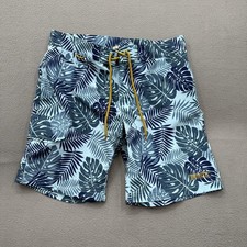 Duluth Trading Swim Shorts Mens 32 Blue Tropical Leaf Print Trunks Lined Stretch