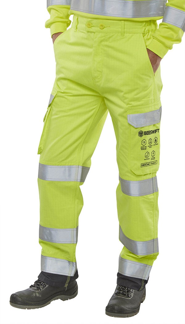 Beeswift Arc Compliant Hi-Vis Trousers Saturn Yellow / Navy Size 48T