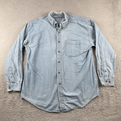 Vtg Sun River Clothing Men s Large Light Blue Denim Long Sleeve Button Up Shirt