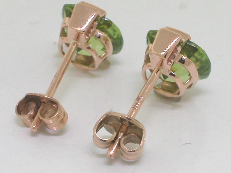 Paar Peridot Ohrstecker 585 Rotgold 14Kt Gold natürliche Peridots 4 Brillanten  - Bild 4 von 4