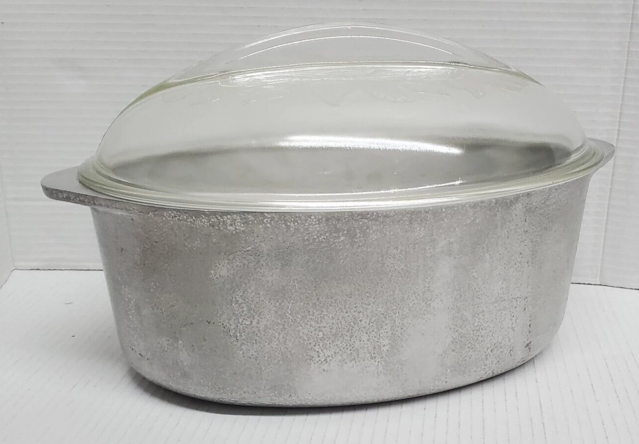 Vintage Club Aluminum Hammercraft Oval Roaster Dutch Oven with Floral Glass Lid
