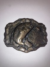 Big Mouth Bass and Lure Belt Buckle Very Dimensional vintage brass
