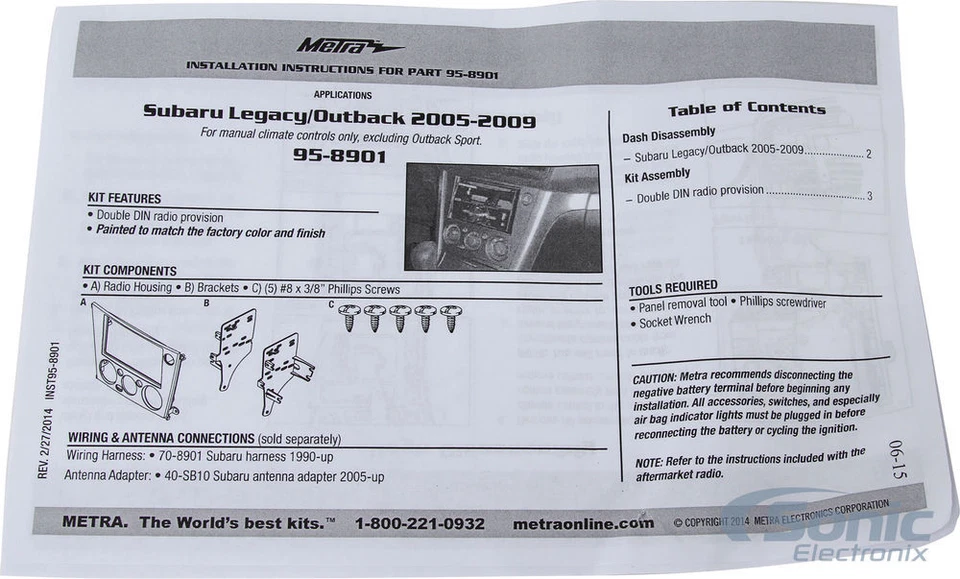 Metra 95-8901 Double DIN Dash Install Kit for 2005-09 Subaru Legacy/Outback - Imagem 4 de 4