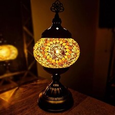 Turkish Moroccan Bronze Table Lamp Colorful Mosaic Glass Desk Light + Free Bulb