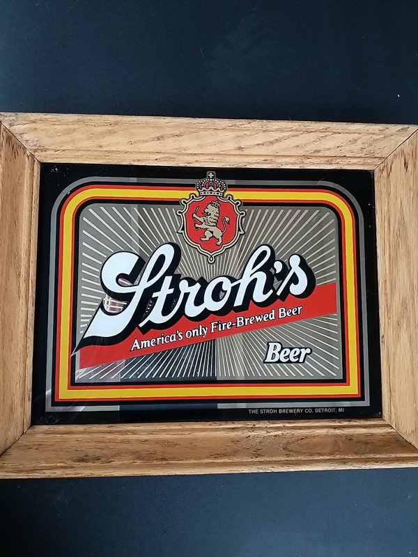 Stamford Art Vintage Stroh's BEER 14"x11" Wood Framed Bar Sign Detroit