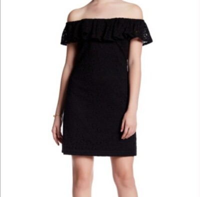 Betsey Johnson Black Crochet Lace Off the Shoulder Mini Dress Size 4 | eBay