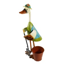 Dekofigur Ente Mistgabel Pflanztopf Metall Gartenfigur Ente Gartendeko Blechente