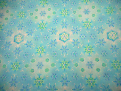 Christmas Fabric 1 1/8 Yard Blue Grn Snowflakes Lt Blue Premium Cotton 51 Vtg C