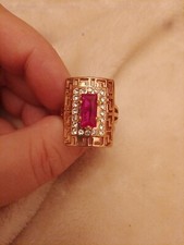 Rose Gold Plated Ring With Red Rectangle Cut 1.4ct Gem UK Q+1/2 USA 8.25