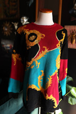 Vintage Petite Sophisticate 80s Equestrian Maximalist Granny Sweater Art Deco S