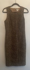 J Crew Size 2 Leopard Print Sheath Dress Brown Tan Black Midi Sleeveless EUC