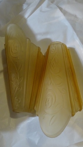 Vintage Art Deco Art Glass Amber Slip Shade wall sconce / fixture - Picture 12 of 24