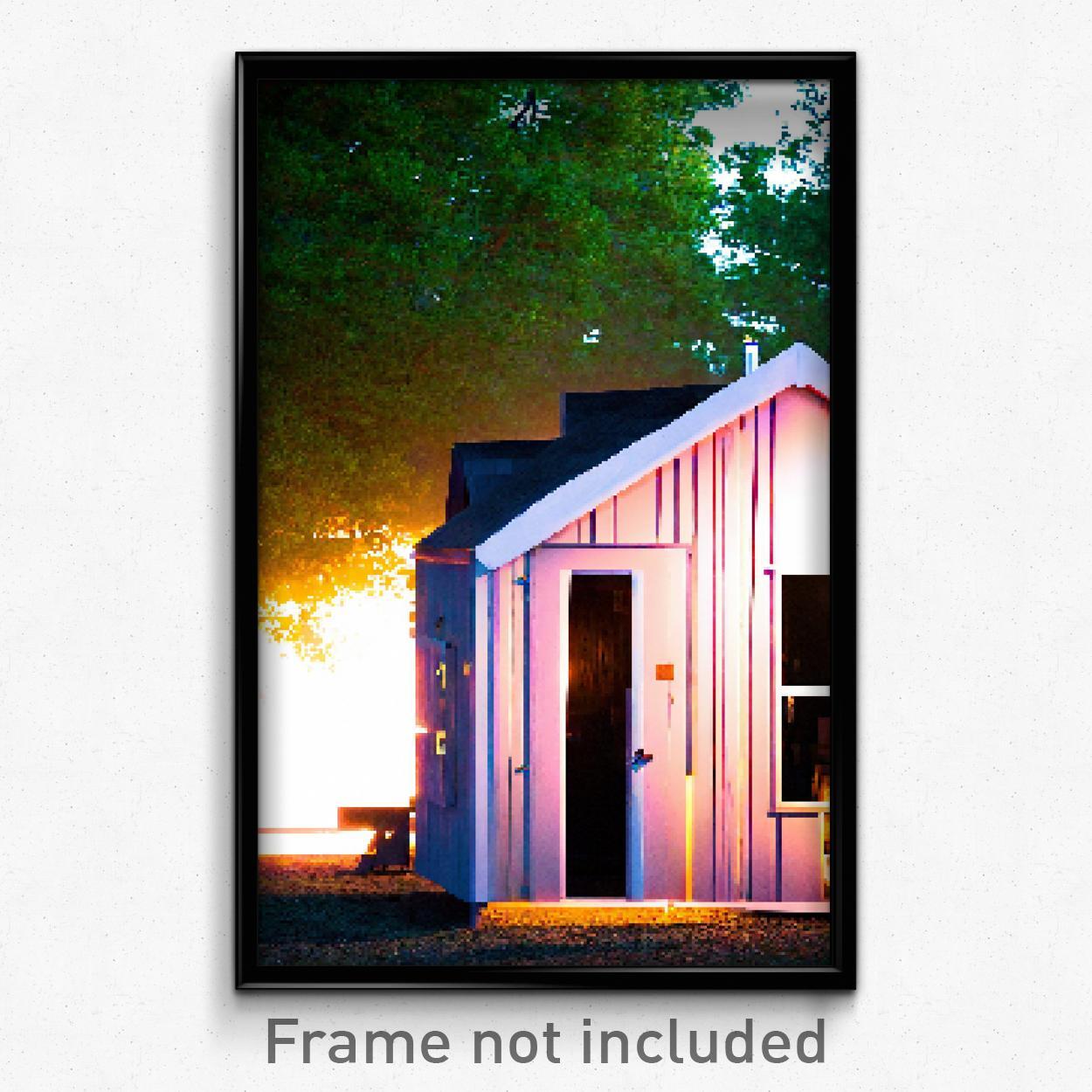 8 Bit Psychedelic Pixel Art Poster - Mellow Outbuilding Video Game Print