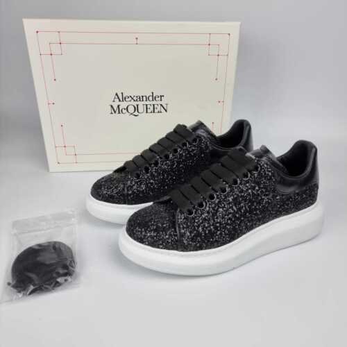 Alexander McQueen Oversized Black Glitter Sneakers New - Afbeelding 1 van 11