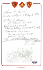IWO JIMA VETERANS MULTI SIGNED BOOKPLATE PSA DNA X5 W/ WILLIAMS MOH RECIPIENT
