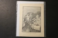 Vintage antique art print on mag paper, 1892, 1800s, etching, Baby Story