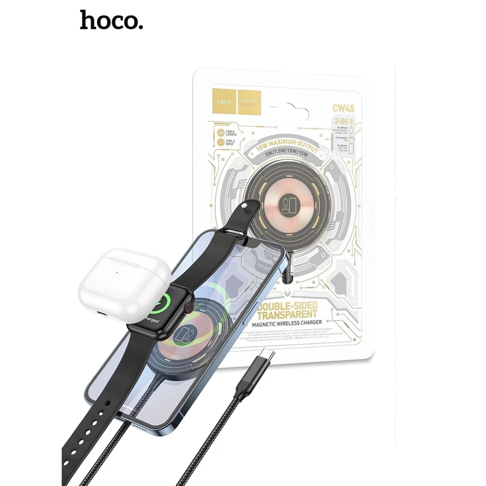 Hoco 15W Magnetic Wireless Charger for Apple iPhone Airpod Watch CW45 — 第 2/4 张图片