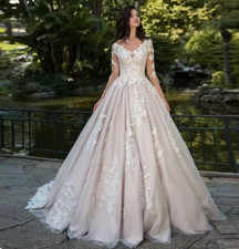 Princess Long Sleeve Ball Gown Wedding Dress Illusion Back A Line Bridal Gowns