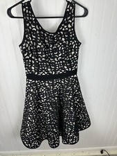 XSCAPE Womens Sleeveless Fit & Flare Dress Black Nude Laser cut Size 4