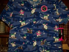 SCRUBSTAR WOMENS POLAR BEAR PENGUIN WINTER THEME SCRUB TOP SIZE MEDIUM BLUE NEW