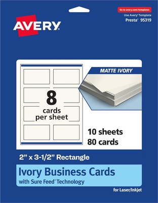 Avery Printable Rectangle Business Cards With Sure Feed Technology, 2 X 3-1/2 ,