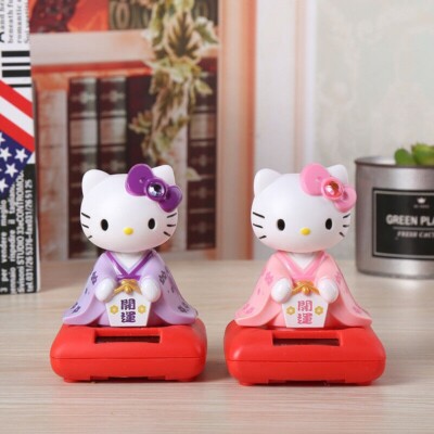 Cute Solar Shaking Heads Japanese Kimono Hello Kitty Car Interior Decor Model