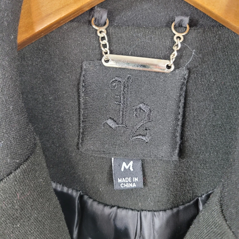 J2 JOUJOU Size Medium Sweatshirt Jacket Peacoat Black Belted Warm Button Up - Image 4 of 4