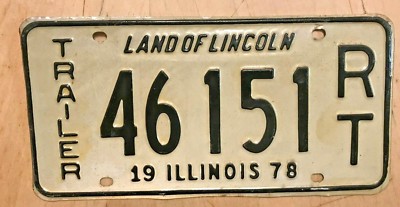 1978 ILLINOIS RENT RENTAL TRAILER LICENSE PLATE '' 46151 RT '' IL 78 UHAUL