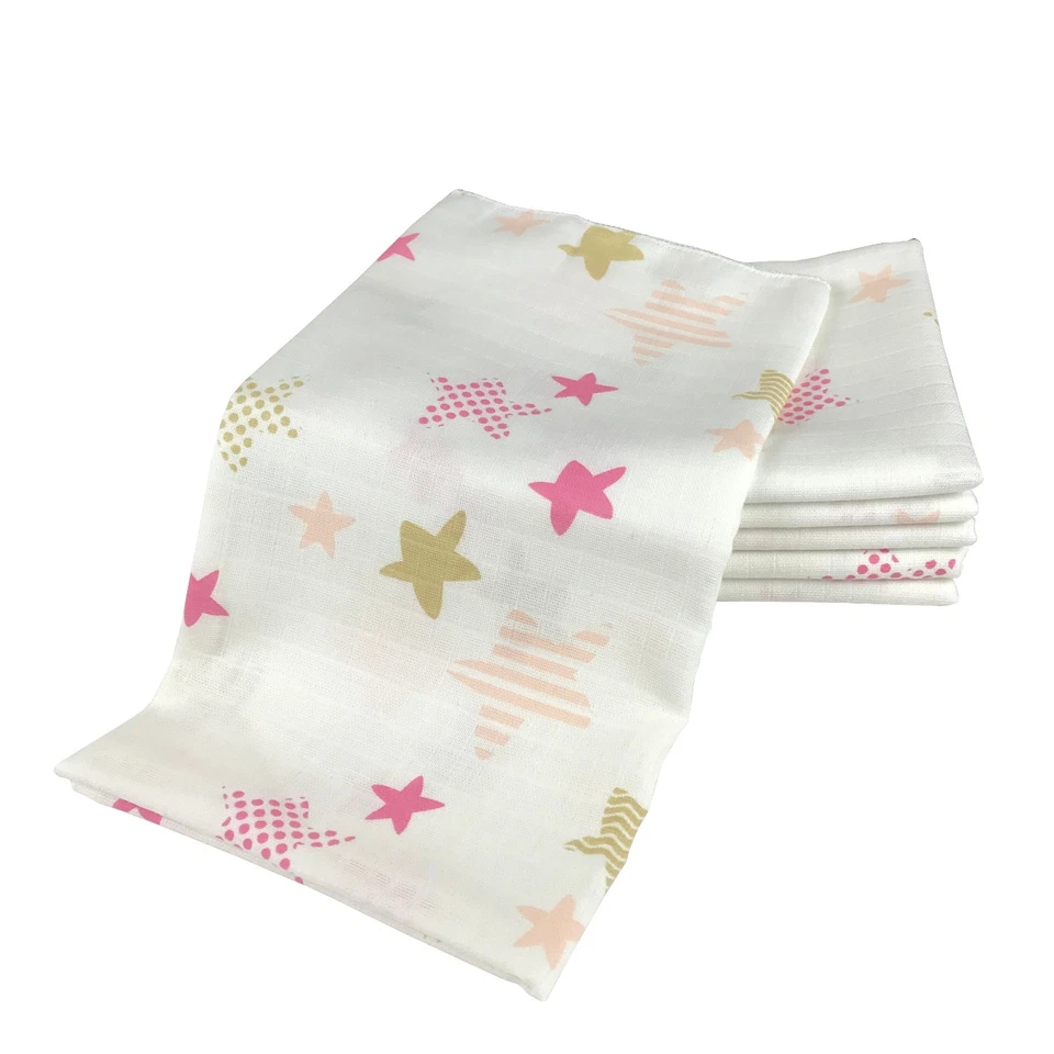 M.M.C. 6er Pack Mullwindeln Spucktücher Sternchen 80x70 cm Öko-Tex Musselin - Bild 1 von 1