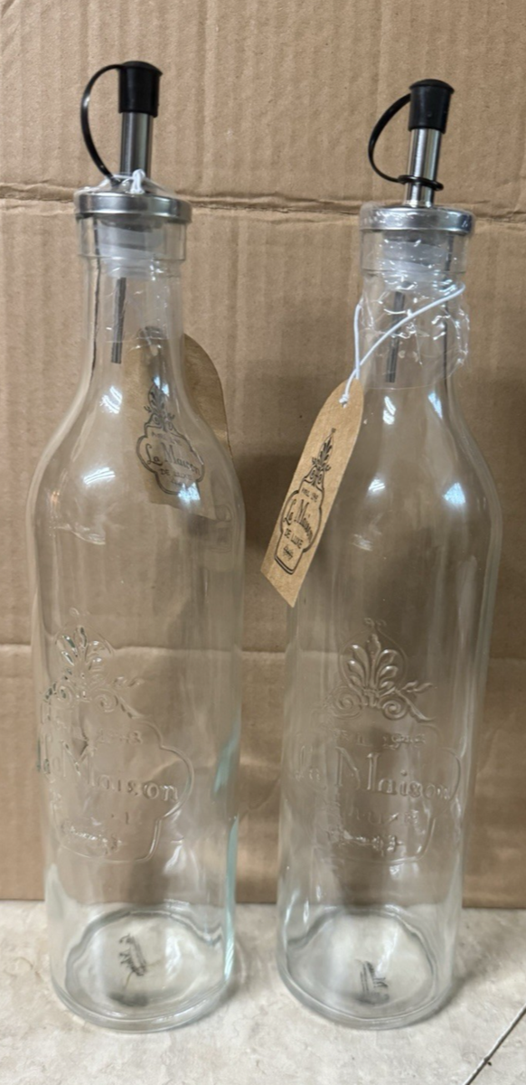2pc LA MAISON DELUXE Glass Bottle Oil and Vinegar Dispenser Set