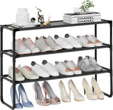 3-Tier Long Shoe Rack Organizer Stackable Storage Shelf for Closet Entryway