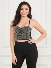 New Marciano Zoe Bustier Top Jet Black Multi Size 34 XXXS