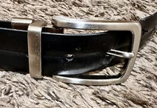 VINTAGE Retro Belt Mens Size 40 Black Italian Leather Reversible Silver Buckle