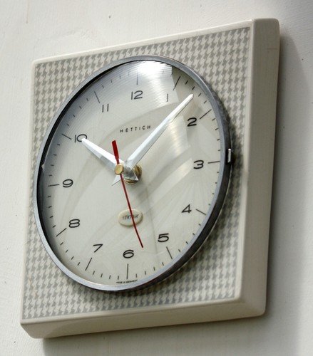 Vintage 18cm Hettich Wanduhr - Keramik Retro Atomic Mid Century Grau Deutsch - Bild 2 von 4