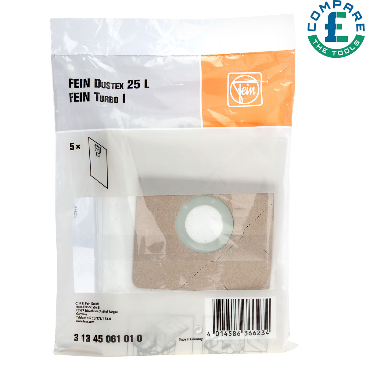 Fein 31345061010 Dustex 25 L Replacement Fleece Filter Bags Pack Of 5