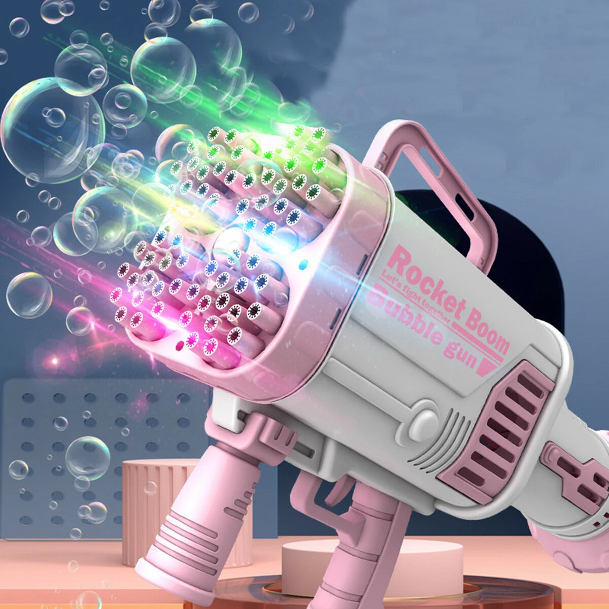 Electronic bubble machine outlet