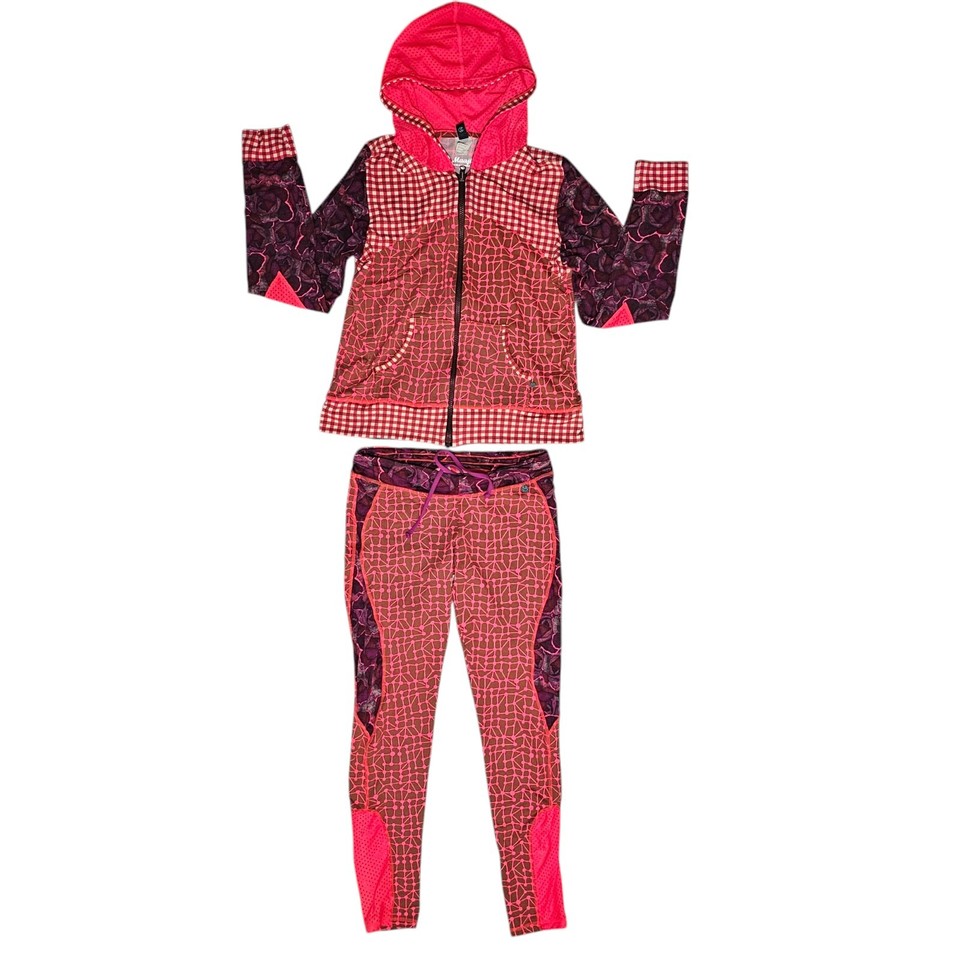Maaji Jacket & Leggings workout Set Sz M Athleisure Activewear gym Orange Purple