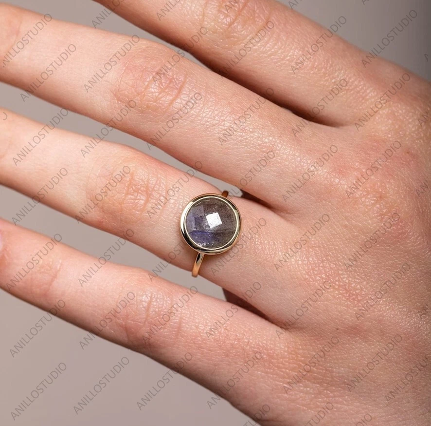 Anillo solitario promesa labradorita natural oro amarillo 14k talla 7 Foto 4 de 4