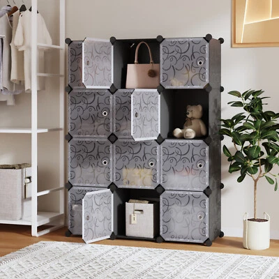 Mondeer 12 Cube Plastic Wardrobe Clothes Organizer Storage Cupboard Closet Black
