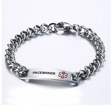 Stainless Steel 8" Caduceus Medical ID Cuban Chain Bracelet-Engraving Avail.