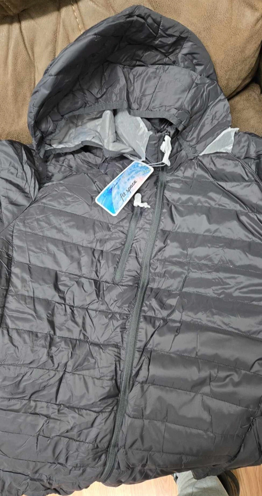 fit space Mens Down Alternative Jacket Quilted Packable Padding Coat, Black, XXL