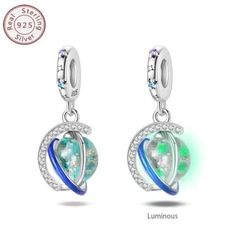 KUNSIR 925 Sterling Silver Charm Glowing Planetary Orb Dangle For Bracelet Charm