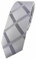 Schmale Tigertie Designer Seidenkrawatte In Silber Anthrazit Grau Kariert