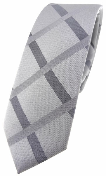 Schmale Tigertie Designer Seidenkrawatte In Silber Anthrazit Grau Kariert-image