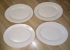 SET OF 4 ARCOROC ARC FRANCE WHITE GLASS 13.5" STEAK DINNER SERVING OVAL PLATES 