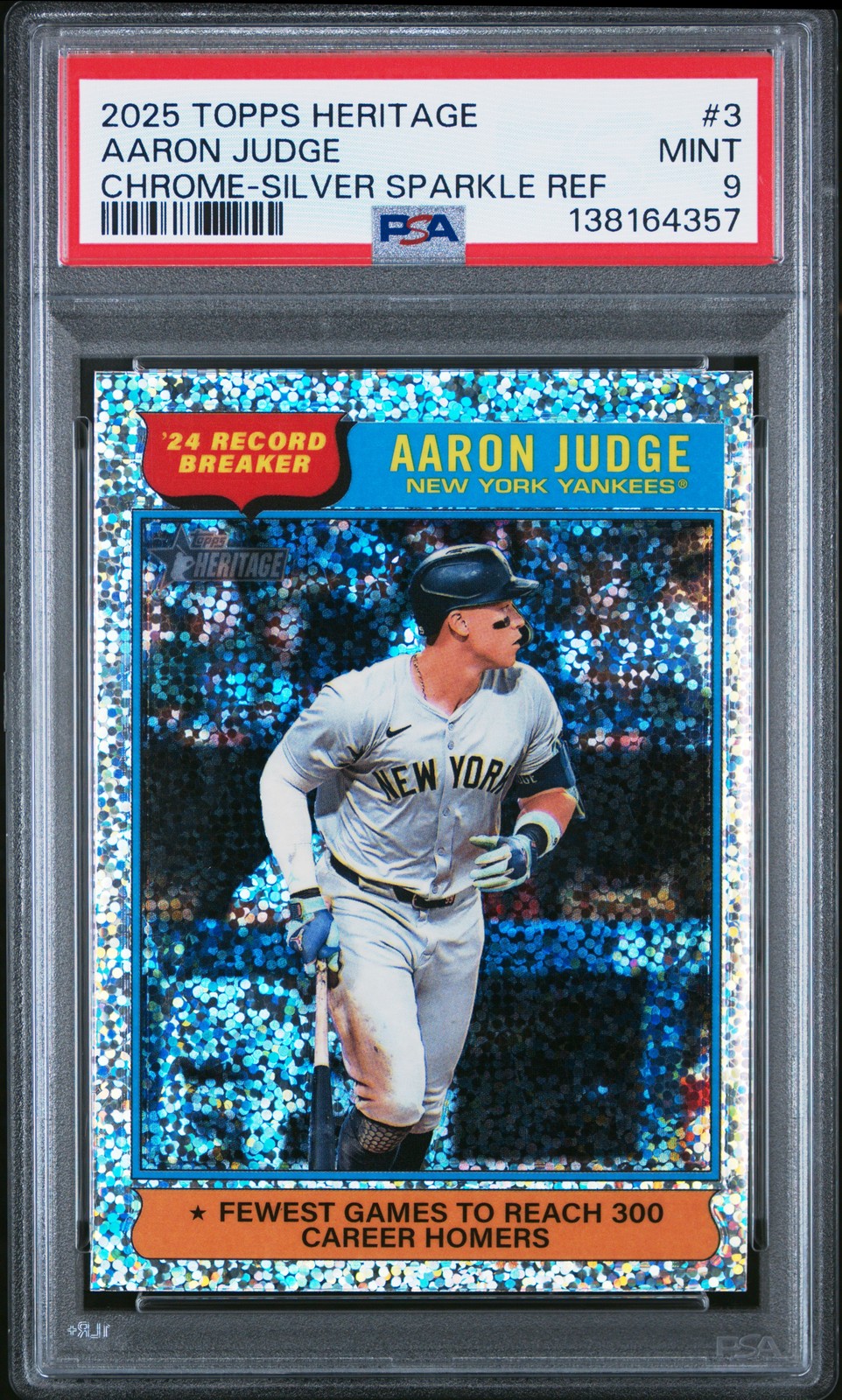 2025 TOPPS HERITAGE CHROME-SILVER SPARKLE REFRACTOR #3 AARON JUDGE PSA 9