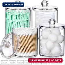 4 Pack Acrylic Qtip Holder Dispenser for Cotton Swabs, Balls, Pads, Floss Picks-
